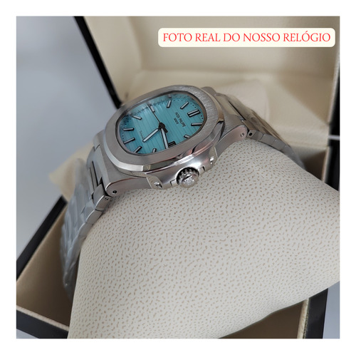 Relogio Patek Nautilus Automático Azul Tiffany Prateado Prateado Prateado Azul-celeste