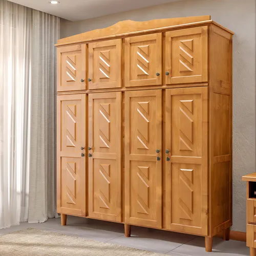 Armario Milan con 4 puertas, maleta, 2 cajones, madera de melón