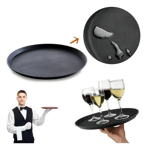 Kit 4 Bandeja Profissional De Garçom Antiderrapante Redonda