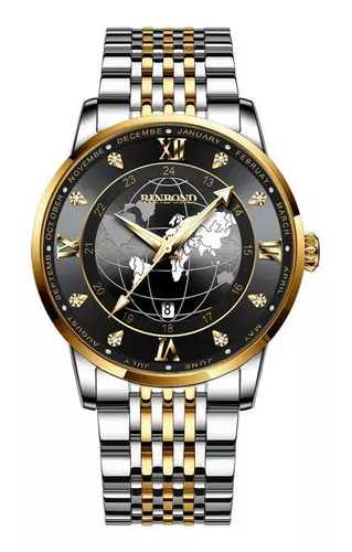 Reloj Metalico Elegante Hombre Con Calendario Dorado