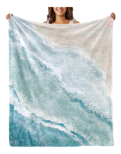 Manta Polar Costera Suave Y Cálida Azul Verde 100x127 Cm Azul Diseño