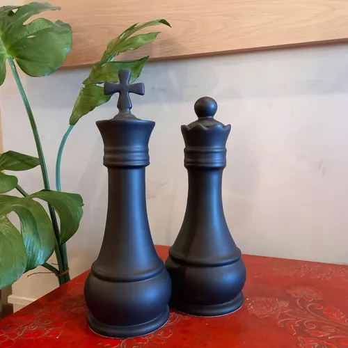 Decoração Peças De Xadrez Preto Rei Rainha E Cavalo Escultura