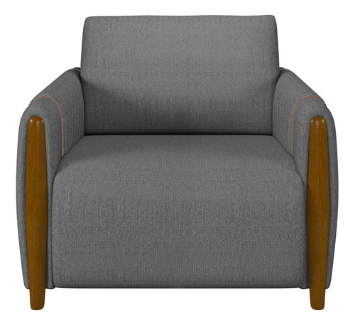 Kit Poltronas Para Sala De Estar Pés De Madeira Base Fixa Flora M03 Linho Chumbo