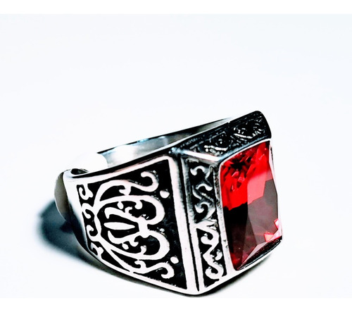 Anillo Acero Quirúrgico Unisex Mafia Con Piedra Roja