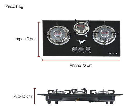 Combo Parrilla Empotrable 3 Quem Y Campana Pared Plegable
