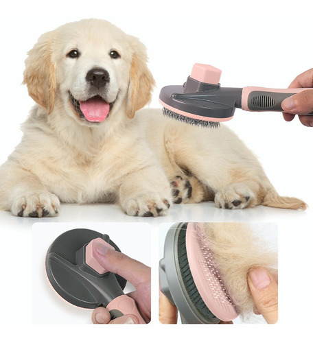 Cepillo Peine Deslanador Perro Gato Para Quita Pelo 2 En 1 Color Rosa Claro