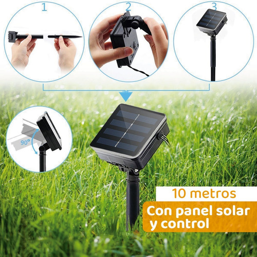 Imagen 3 de 9 de Luces Guirnalda Exterior 100 Luz Calida Con Panel Solar 10m
