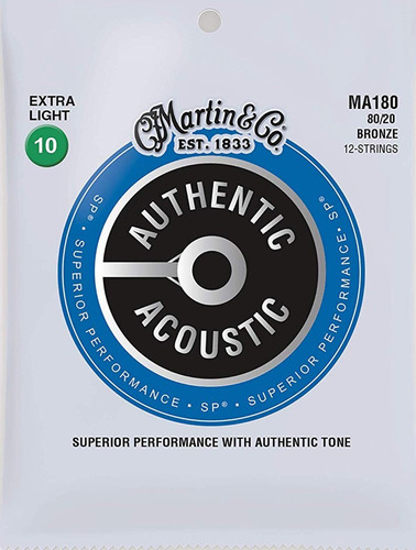 Encordado Guitarra Acústica 12 Cuerdas 010 Martin & Co Ma180