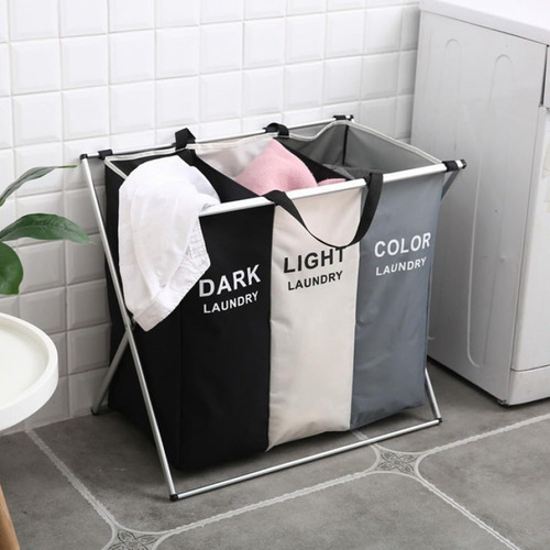 Cesto Tacho Organizador Ropa Sucia Plegable Laundry Triple