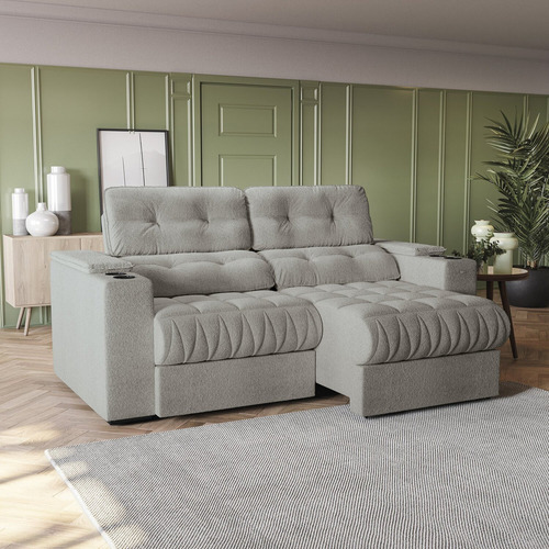 Sofá 230cm Com Porta Copos Retrátil E Reclinável Acwt