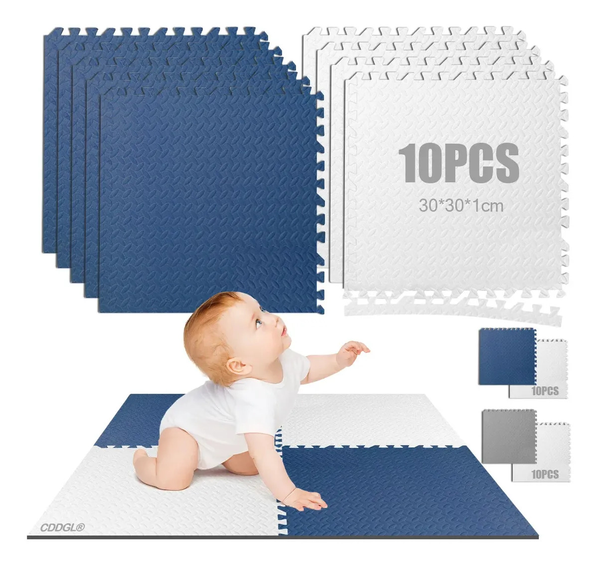 CDDGL 10pzs Tapete Piso Eva Foamy Armable, Tapetes Para Rompecabezas Para Niños,alfombrillas De Juego Rompecabezas De Colores Con Bordes,Tapete para Gimnasio,30 X 30 Cm color Blanc