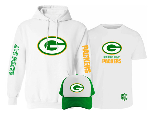 Kit Sudadera + Playera + Gorra Mod Green Bay Packers Nfl