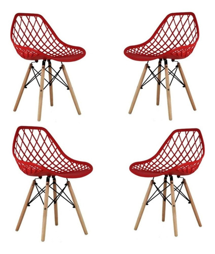 Set 4 Sillas Para Comedor Estilo Eames Rojo