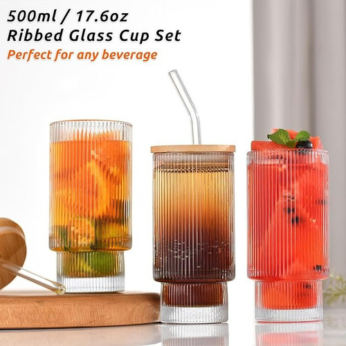 Vaso Tapa Madera Bambu Sorbete De Vidrio Aesthetic 500ml