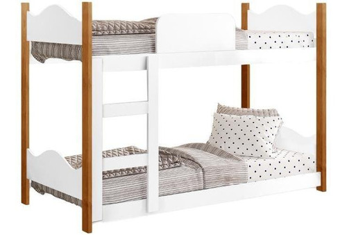 Beliche Cama Infantil Solteiro Escada Quarto Branco Marrom