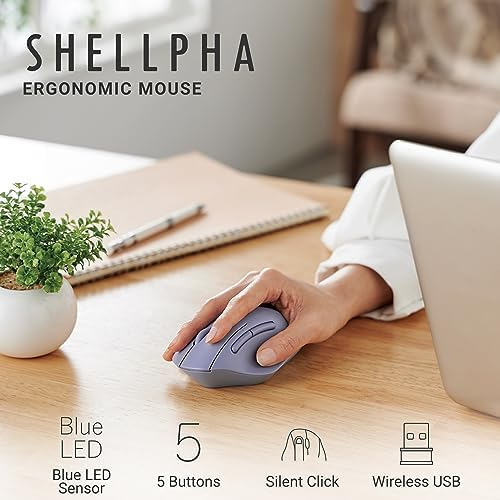 Elecom Shellpha Ratón Inalámbrico Ergonómico, Clic Silencios