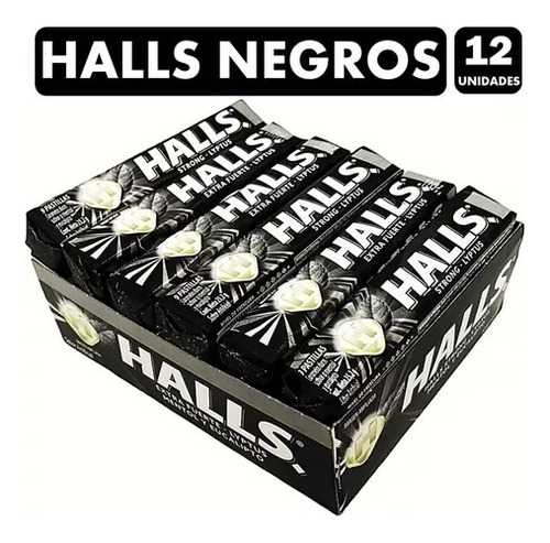 Halls Negra Extra Fuerte Cont. 12 Paquetes