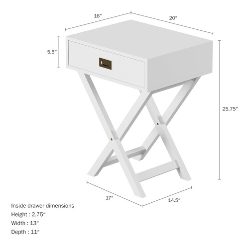 Mesa Auxiliar Con Cajón, Color Blanco