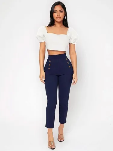 Pantalones corte alto de vestir new arrivals