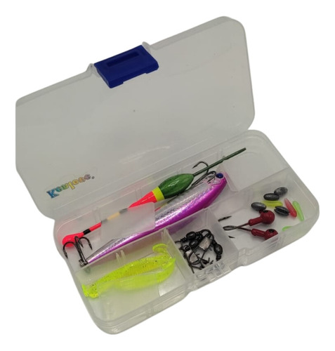 Kit Pesca Señuelos, Anzuelos, Cebos, Estuche, Flotador 18 Pc