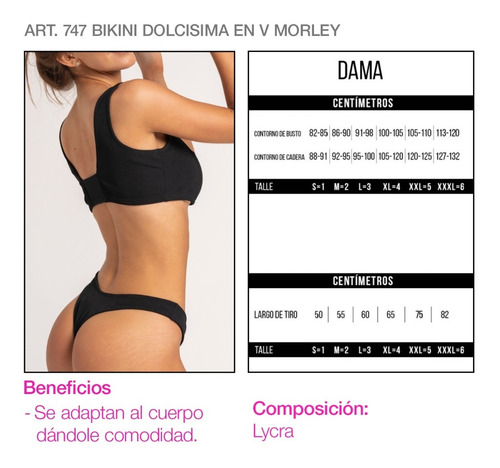 Imagen 3 de 6 de Malla Bikini Dolcisima 747 Top Recto Less En V Morley