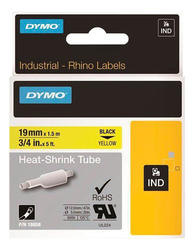 Cinta Plastica Dymo 18058 Negro Amarillo Nylon 19 Mm X 1.5 M