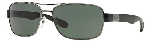 Óculos de sol Ray-Ban RB3522 Standard armação de metal cor polished gunmetal, lente green de policarbonato clássica, haste polished gunmetal de metal