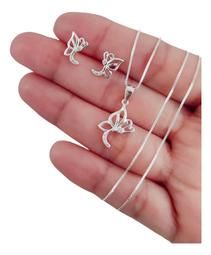 Conjunto De Joyas Mariposa Circones De Plata