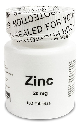 Zinc 20 Mg, 100 Tabletas Sabor Natural