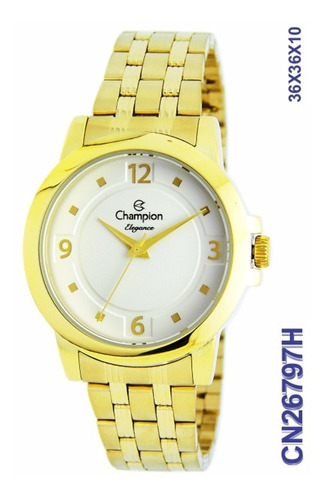 Relógio Champion Elegance Cn26797h Quartz De Aço Dourado