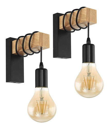 2pcs Luz Lámpara De Pared Madera Estilo Moderno E27