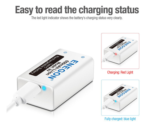 Batería Recargable 9v Tipo C 650 Mah Con Cable 2 En 1
