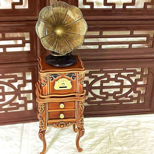 A Gramófono En Miniatura Mini Fonógrafo 1:12 Con Mueble