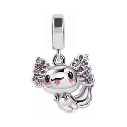 Charm Hermoso De Ajolote Con Cadena Baño De Plata 