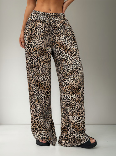 Cintura Elástica Con Estampado De Leopardo A La Moda Holgada