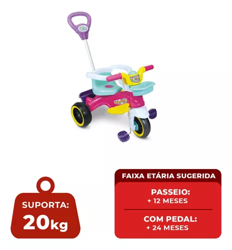 Triciclo Motoca Infantil Passeio Empurrador Pedal Som Verde