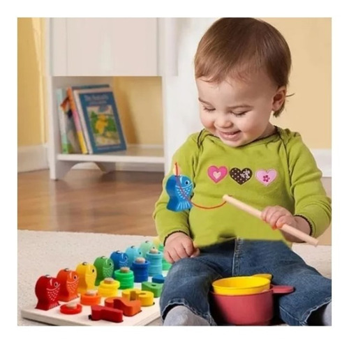 Puzzle Madera Matemático De Pesca Con Imán