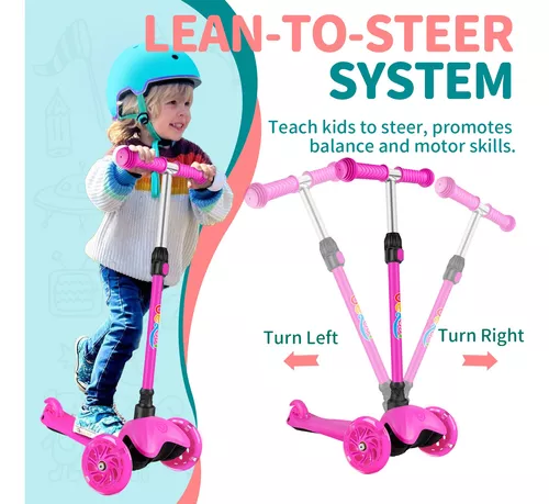 Patinete para niños de 3 a 5 años, scooter para niños de 2 años en adelante  con LED de 3 ruedas, altura ajustable, barra en T de aluminio ligero para