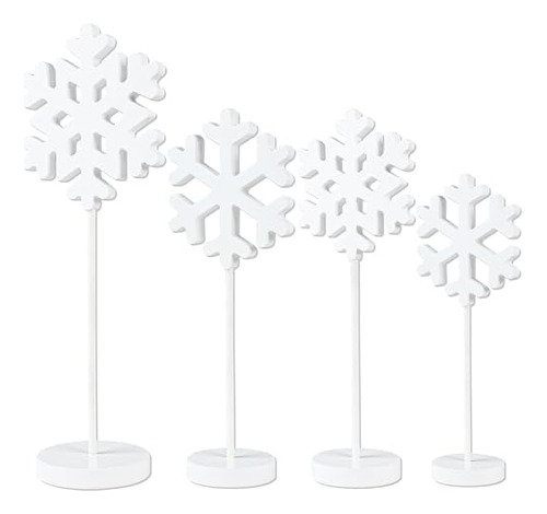 4 Pcs Christmas Wood Snowflake Decorations Wooden Snowf...