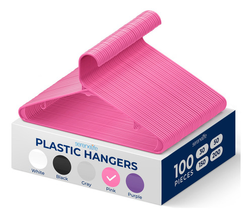 100 Ganchos de Plastico Premium SereneLife, Antideslizantes, Ahorradores de Espacio, Duraderos y Resistentes, para Camisas, Suéteres, Sudaderas, Abrigos, Pantalones y Vestidos, Rosa