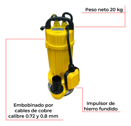 Bomba Sumergible 1 Hp Agua Limpia caudal 100 L/min altura max. 18 mts 127V