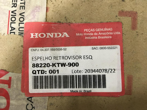Espelho Retrovisor Esquerdo Honda Sh 300 Original Novo