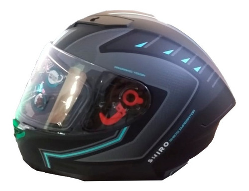 Casco Para Moto Shiro Sh-870 Imperator Negro Con Azul Aqua