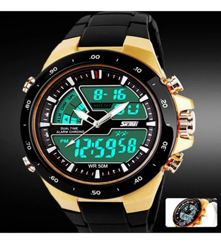 Relógio Masculino Sport Digital Wr50m Dourado Skmei 1016