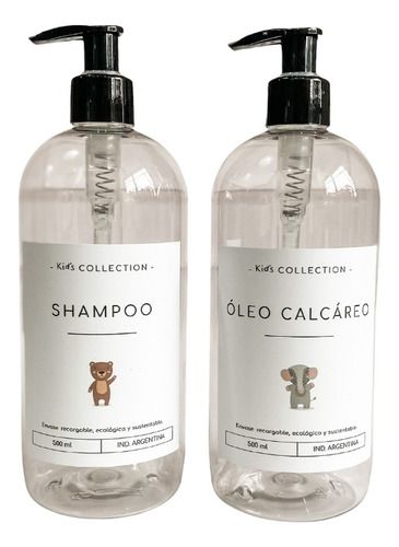 Set 2 Dispenders Plastico Bebe/niño Shampoo+oleo Calcareo