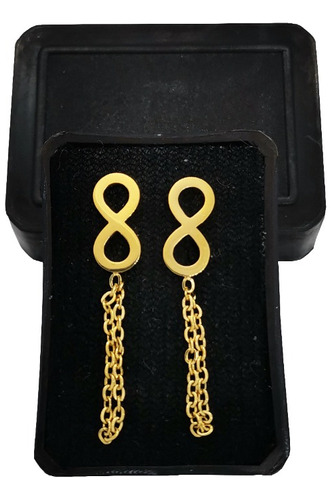 Aretes Broquel Cadena Acero Inoxidable + Estuche Varios