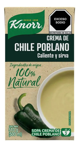 7 Pza Sopa Crema Knorr De Chile Poblano 500 Ml
