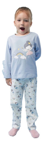 Pijama Infantil Niña Celeste  Algodon Inviernto Pimenton 