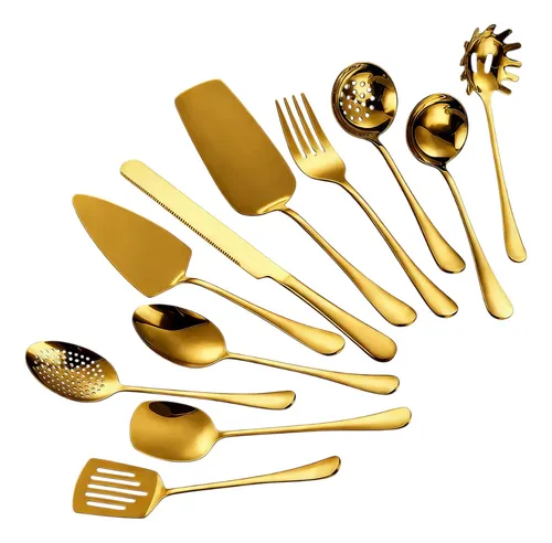 Kit 11 Peças Utensílios De Cozinha Aço Inoxidável Dourado