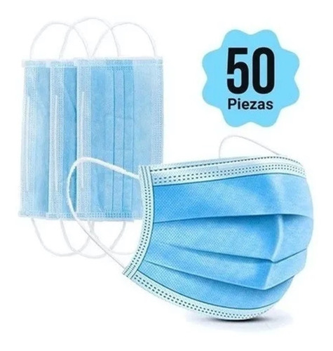 Cubre Bocas Triple Capa Plisado Ajuste Nasal Con 50 Pzs Azul